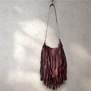 Lost & Found Leather Fringe Hobo Shoulder Bag